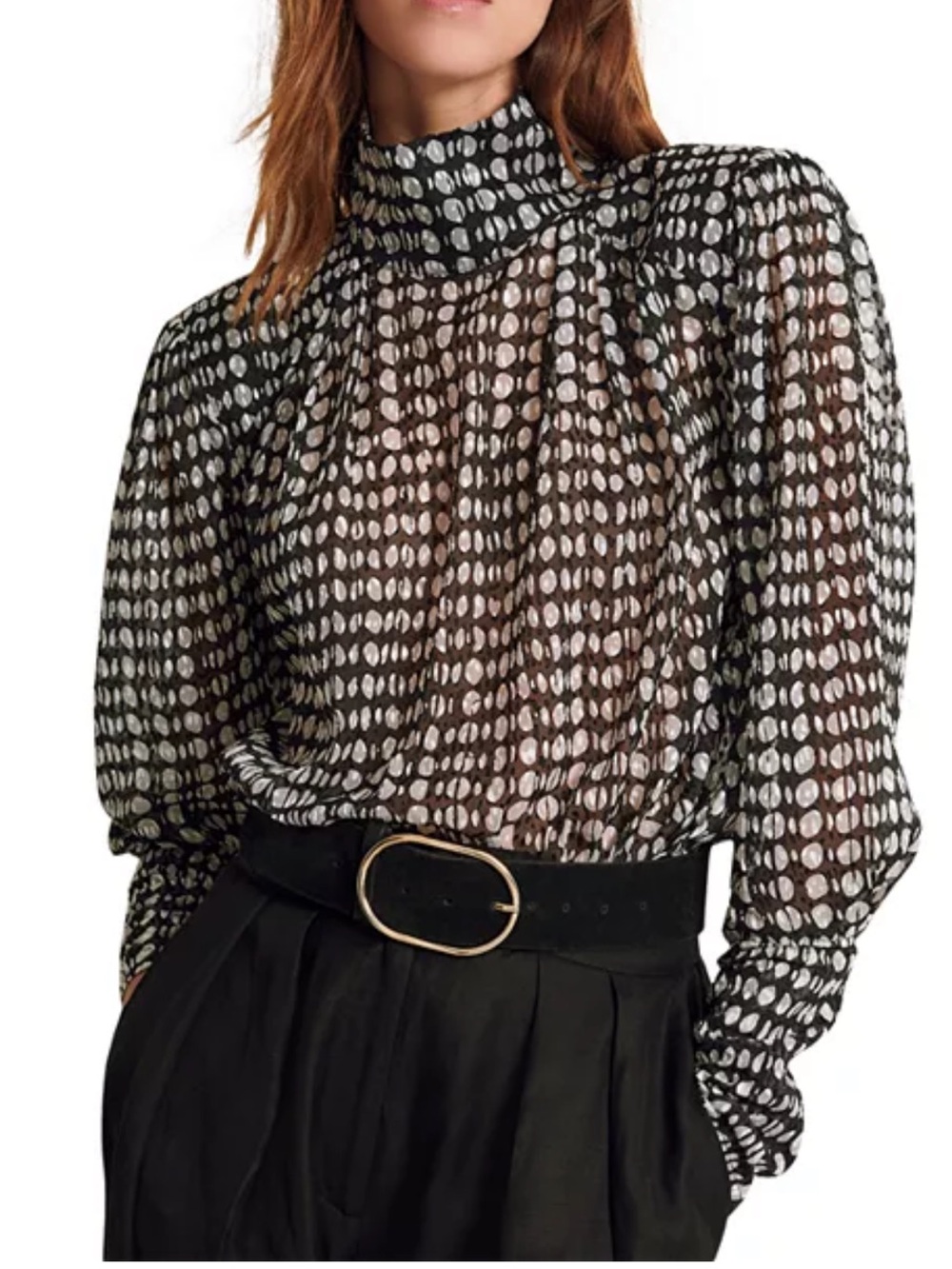 ba&sh Baldwin Black &White Printed Polka dot V Back cutout Blouse